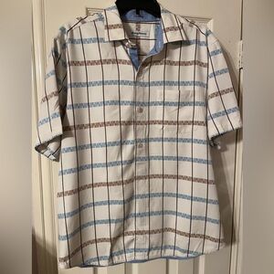 Tommy Bahama Blue and Brown Casual Button Down Shirt